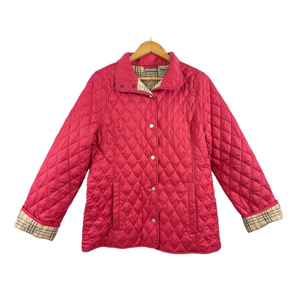 LL Bean Quilted Jacket Snap Front Pink Plaid Lined Sz S Preppy Outdoors Gorpcore